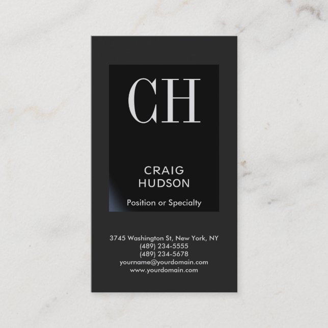 Black Grey Monogram Professional Business Card (Front)