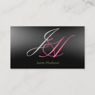 Black Grey Monogram Simple Plain Business Card