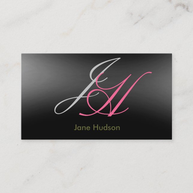 Black Grey Monogram Simple Plain Business Card (Front)