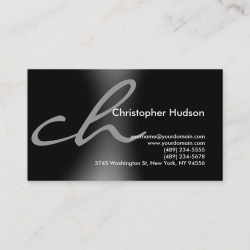 Black Grey Monogram Simple Plain Business Card