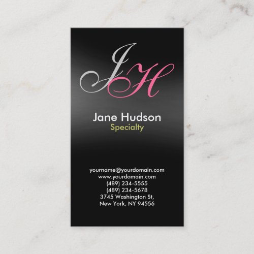 Black Grey Monogram Simple Plain Business Card