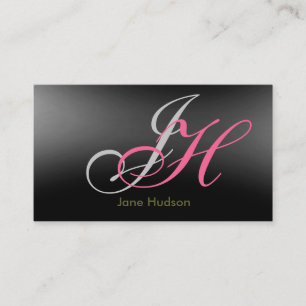 Black Grey Monogram Simple Plain Business Card