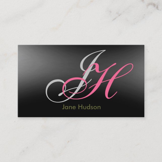 Black Grey Monogram Simple Plain Business Card (Front)