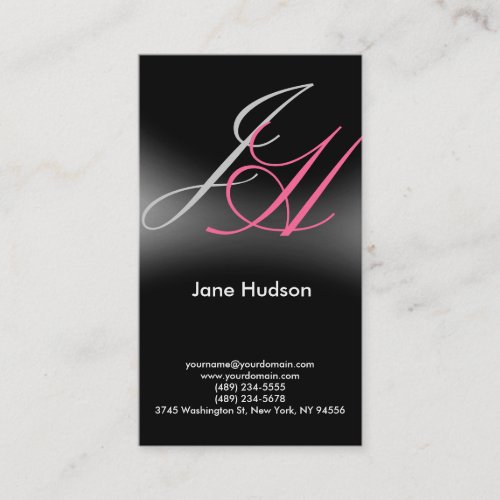 Black Grey Monogram Simple Plain Business Card