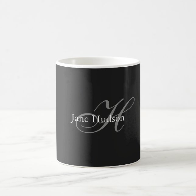 Black Grey Monogram Simple Plain Special Gift Coffee Mug (Center)