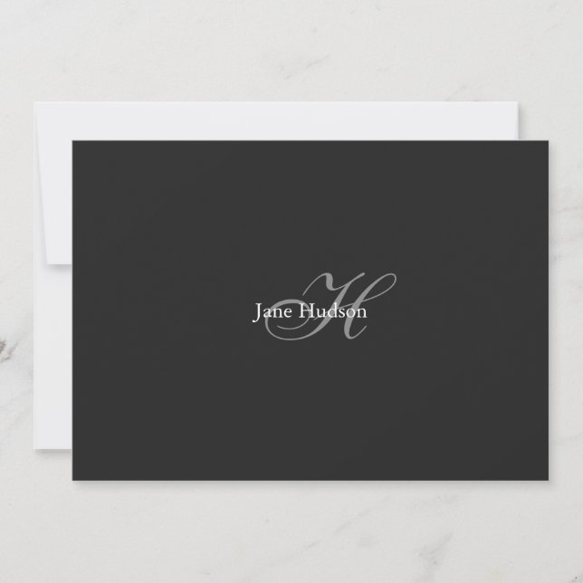 Black Grey Monogram Simple Plain Special Gift Holiday Card (Front)