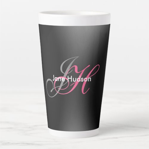 Black Grey Monogram Simple Plain Special Gift Latte Mug