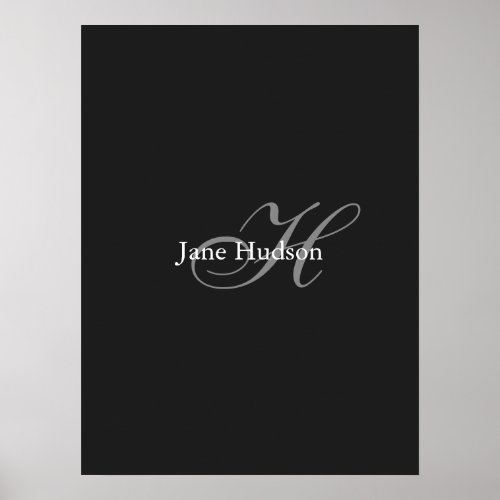 Black Grey Monogram Simple Plain Special Gift Poster