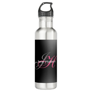 Black Grey Monogram Simple Plain Special Gift Stainless Steel Water Bottle