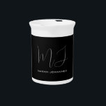 Black Grey Monogrammed Name Modern Minimalist Chic Beverage Pitcher<br><div class="desc">Modern Professional Simple Design.</div>