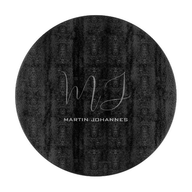 Black Grey Monogrammed Name Modern Minimalist Chic Cutting Board (Front)