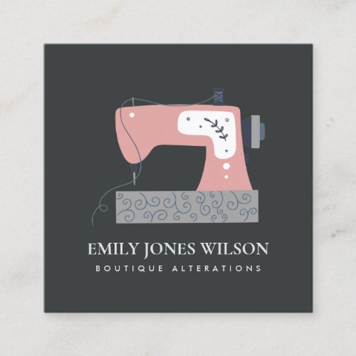 BLACK GREY PEACH BLUSH PINK SEWING MACHINE TAILOR SQUARE BUSINESS CARD