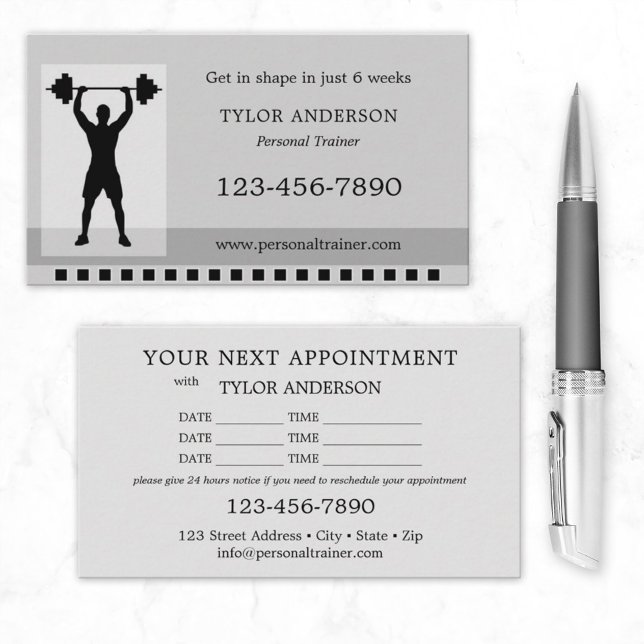 Black Grey Personal Fitness Trainer Gym Appointment Card (Creator Uploaded)
