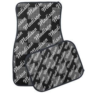 Black Grey Personalized Name Unique Decorative Car Floor Mat