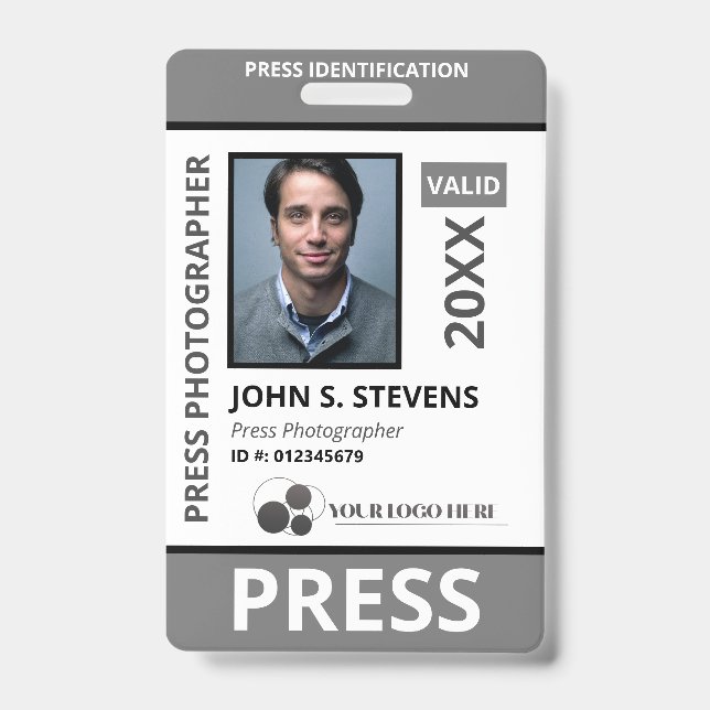 Black Grey Photo & Logo Press ID  Badge (Front)