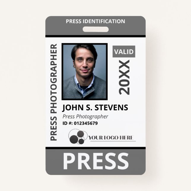 Black Grey Photo & Logo Press ID  Badge (Front)