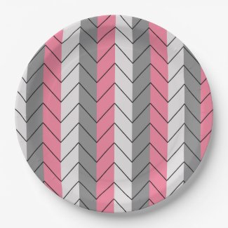 Black Grey Pink Chevron Stripes Pattern Party