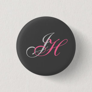 Black Grey Pink Monogram Simple Plain Button