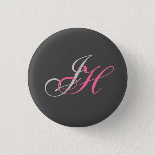 Black Grey Pink Monogram Simple Plain Button