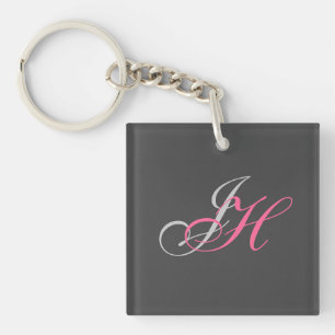 Black Grey Pink Monogram Simple Plain Keychain
