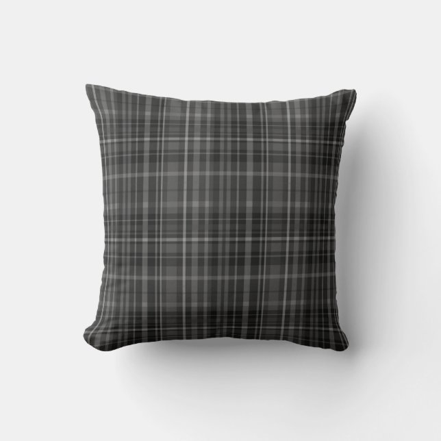 Black Grey Plaid Pattern Throw Pillow (Front)