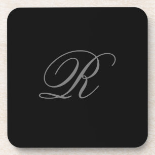 Black Grey Plain Minimalist Add Initial Monogram Beverage Coaster