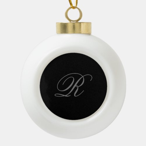 Black Grey Plain Minimalist Add Initial Monogram Ceramic Ball Christmas Ornament