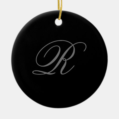 Black Grey Plain Minimalist Add Initial Monogram Ceramic Ornament