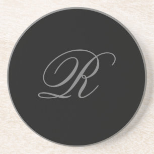 Black Grey Plain Minimalist Add Initial Monogram Coaster