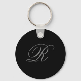 Black Grey Plain Minimalist Add Initial Monogram Keychain