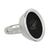 Black Grey Plain Minimalist Add Initial Monogram Ring (Side)