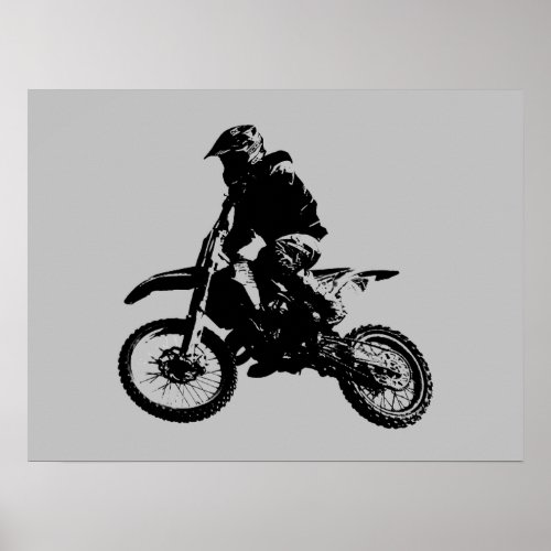 Black Grey Pop Art Motocross Motorcyle Sport Poster