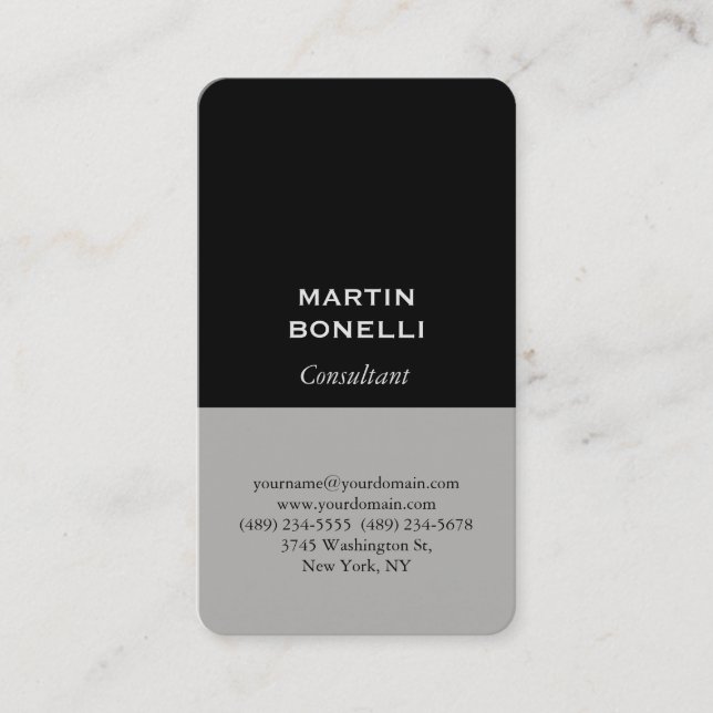 Black Grey Professional Modern Elegant Minimalist Business Card (Front)