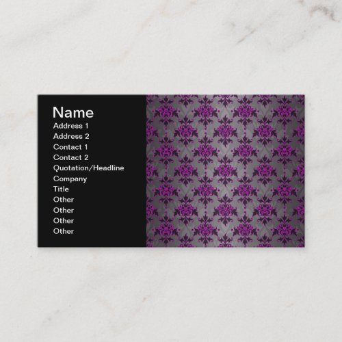 Black Grey Purple Victorian Damask Pattern Business Card Template