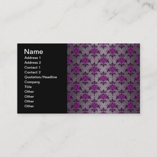 Customizable Black Grey Purple Victorian Damask Pattern Business Card Template