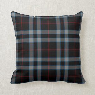 Black Grey Red Blue Tartan Plaid Throw Pillow