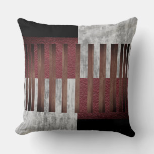 Black, Grey, & Red Geometric Stripes Throw Pillow