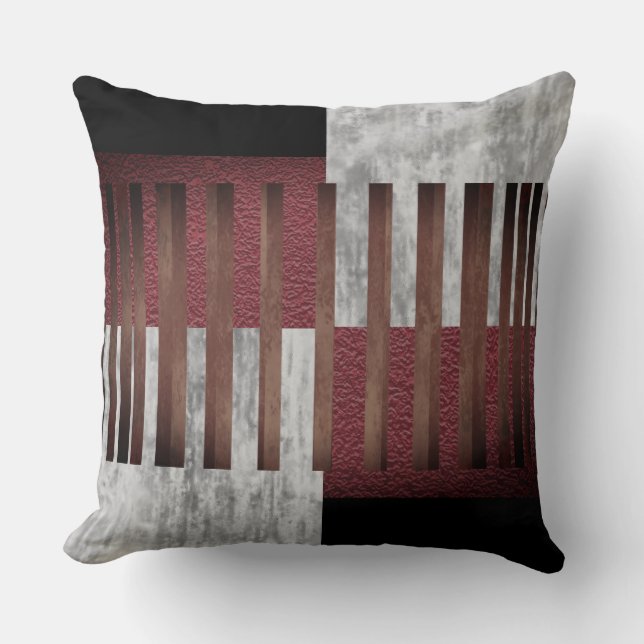 Black, Grey, & Red Geometric Stripes Throw Pillow (Front)