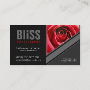 Black+Grey Red Photographer w/ Photo template Business Card