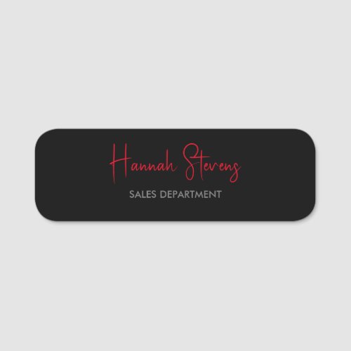 Black Grey Red Professional Modern Calligraphy Name Tag