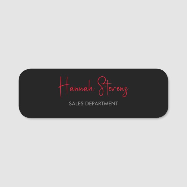 Black Grey Red Professional Modern Calligraphy Name Tag (Front)
