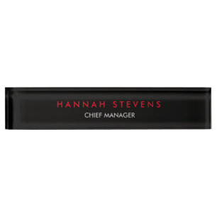 Black Grey Red Professional Modern Desk Name Plate