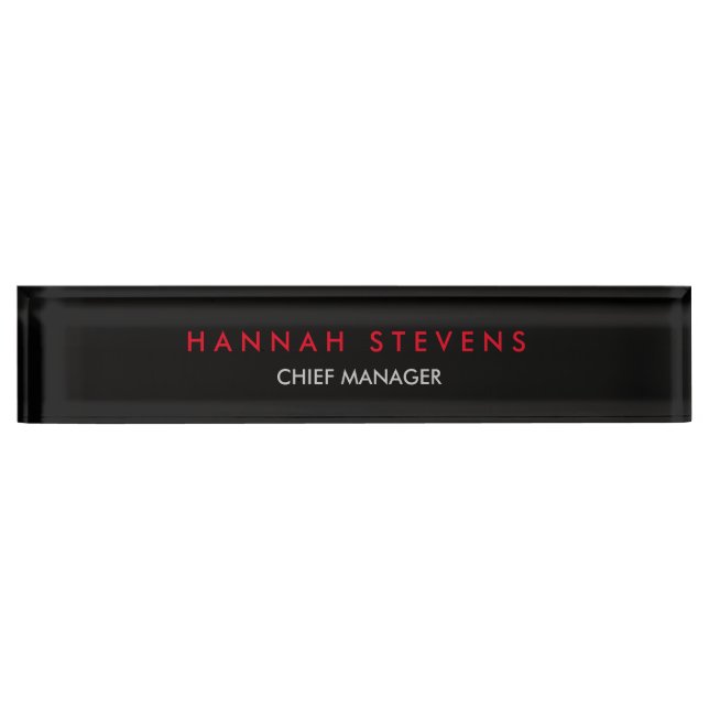 Black Grey Red Professional Modern Desk Name Plate (Front)
