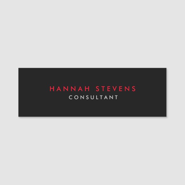 Black Grey Red Professional Modern Name Tag (Front)