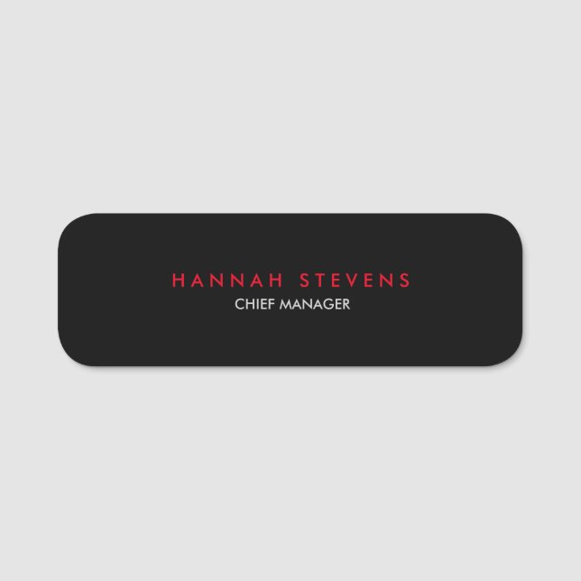 Black Grey Red Professional Modern Name Tag (Front)