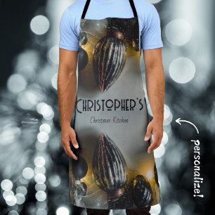 Black Grey Retro Christmas Ornaments Apron