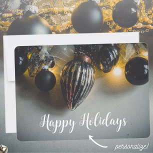 Black Grey Retro Christmas Ornaments Holiday Card