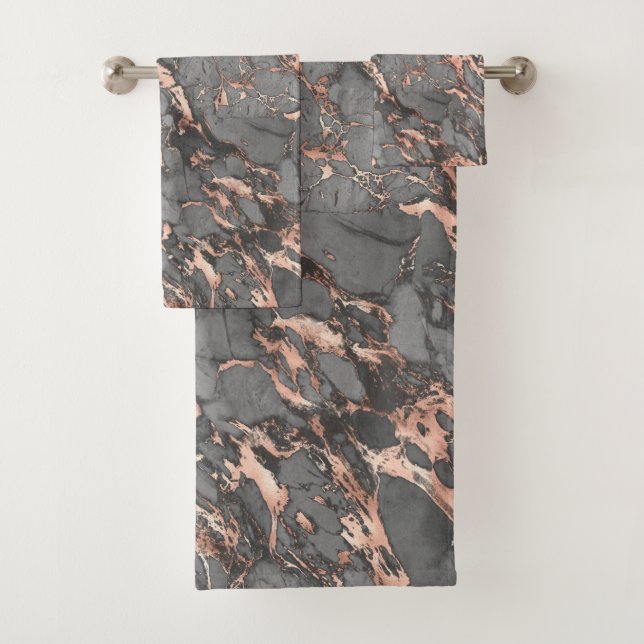 Black, Grey & Rose Gold Marble Bath Towel Set (Insitu)
