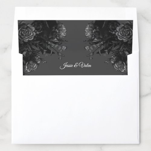 Black Grey Roses Gothic Wedding Envelope Liner