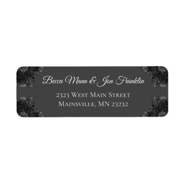 Black Grey Roses Gothic Wedding Label (Front)